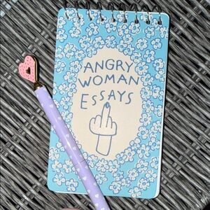 Blue Floral Notebook with Purple Heart Pen
